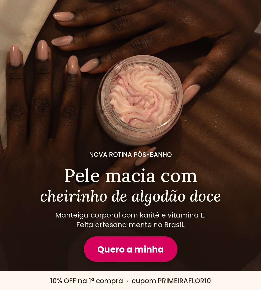 Manteiga corporal Flor Tibetana com cheirinho de algodão doce, feita artesanalmente